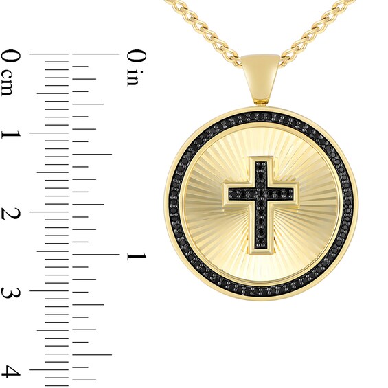 1/3 CT. T.w. Black Diamond Frame Cross Medal Pendant in 10K Gold - 22”