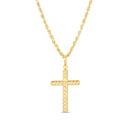 Rope-Textured Twist Cross Pendant in 10K Gold - 20”