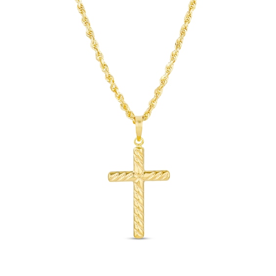 Rope-Textured Twist Cross Pendant in 10K Gold - 20â