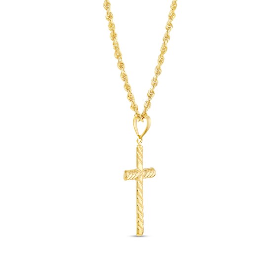Rope-Textured Twist Cross Pendant in 10K Gold - 20â
