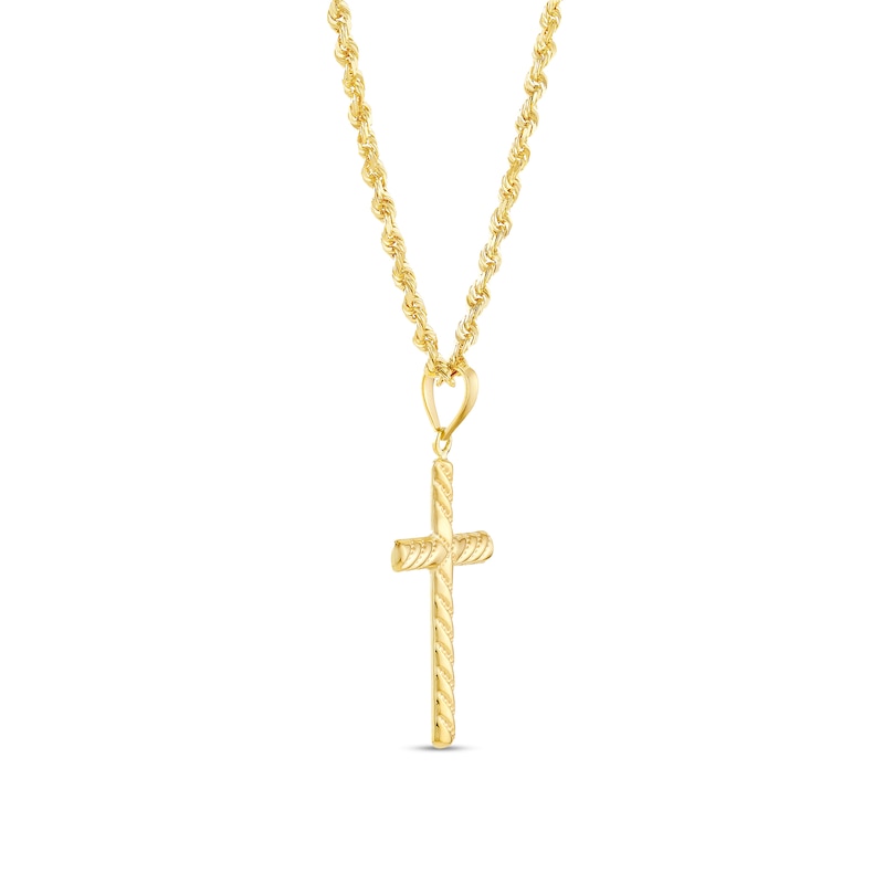 Main Image 2 of Rope-Textured Twist Cross Pendant in 10K Gold - 20”
