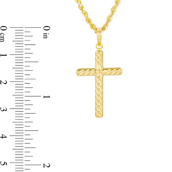 Rope-Textured Twist Cross Pendant in 10K Gold - 20â