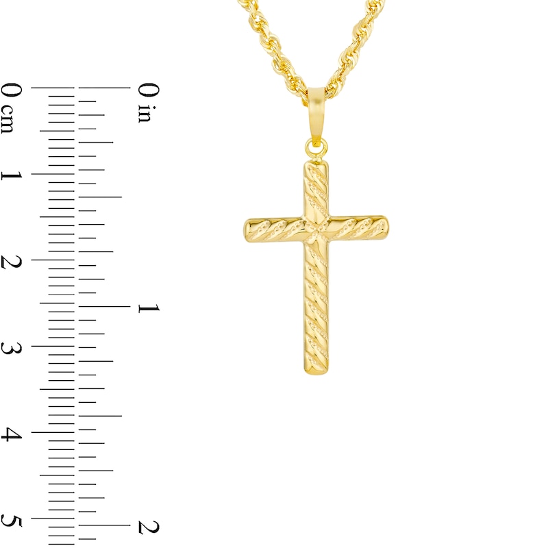Main Image 4 of Rope-Textured Twist Cross Pendant in 10K Gold - 20”