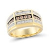Thumbnail Image 1 of 3/4 CT. T.W. Champagne and White Diamond Triple Row Angled Ring in 10K Gold