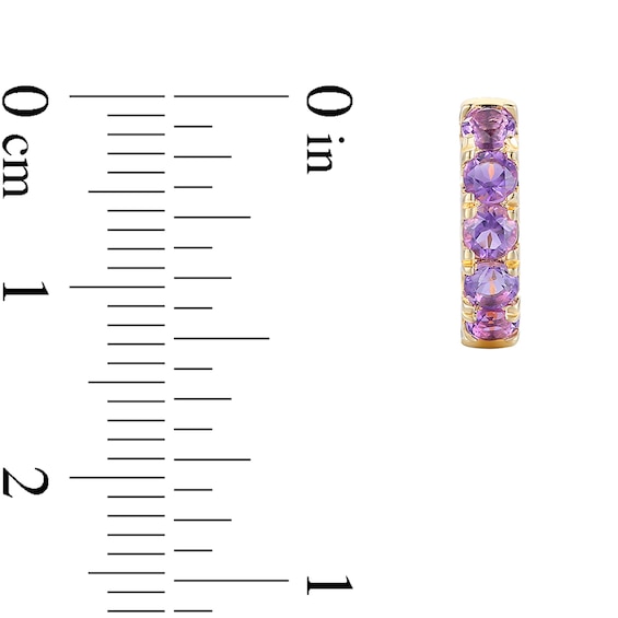 Amethyst Five Stone Huggie Hoop Earrings in Sterling Silver with 14K Gold Plate