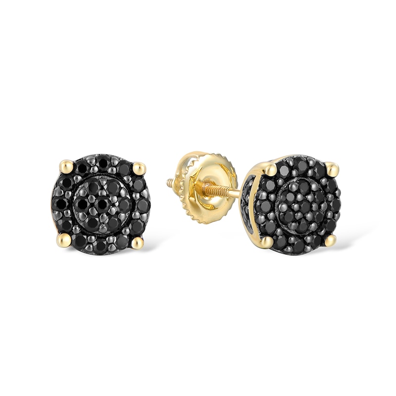 Main Image 1 of 1/2 CT. T.W. Black Multi-Diamond Frame Stud Earrings in 10K Gold