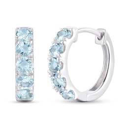 Aquamarine Five Stone Huggie Hoop Earrings in Sterling Silver