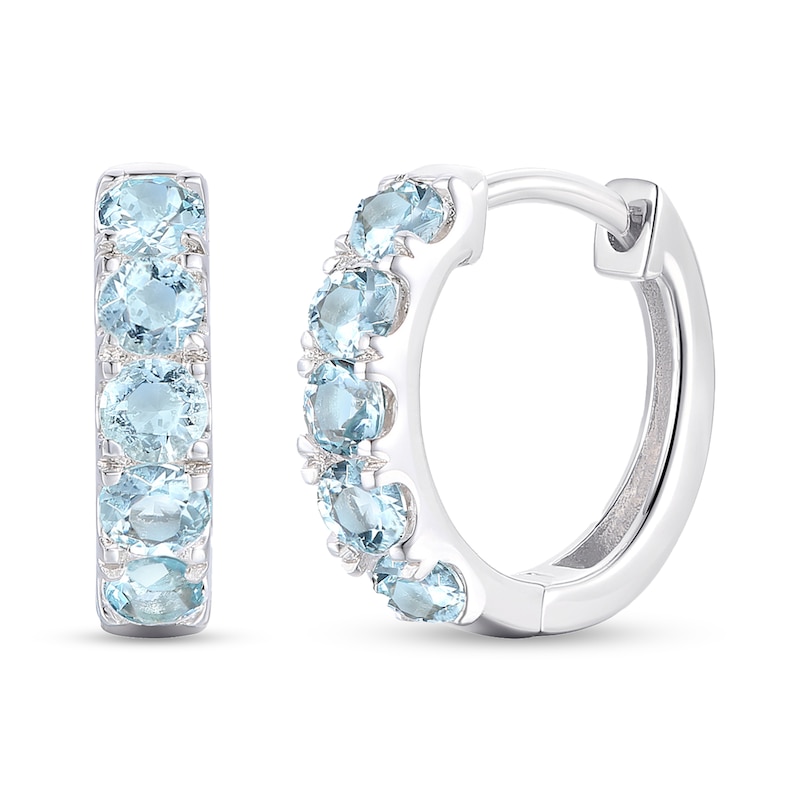 Main Image 1 of Aquamarine Five Stone Huggie Hoop Earrings in Sterling Silver