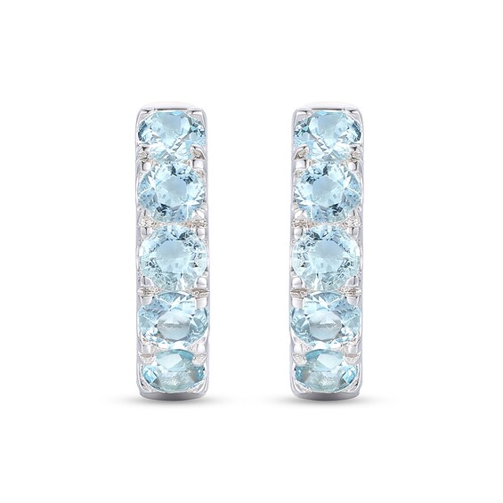 Aquamarine Five Stone Huggie Hoop Earrings in Sterling Silver