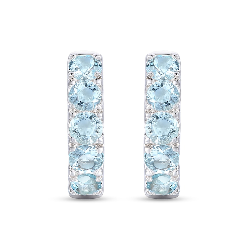 Main Image 2 of Aquamarine Five Stone Huggie Hoop Earrings in Sterling Silver