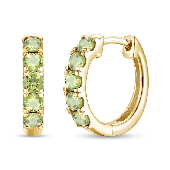 Peridot Five Stone Huggie Hoop Earrings in Sterling Silver with 14K Gold Plate