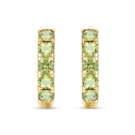 Peridot Five Stone Huggie Hoop Earrings in Sterling Silver with 14K Gold Plate