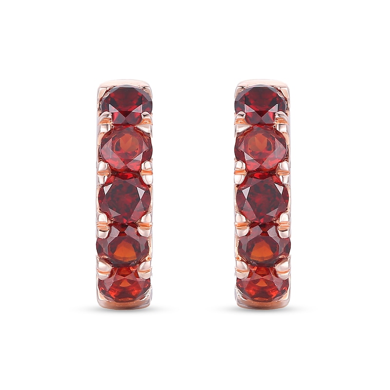 Main Image 2 of Garnet Five Stone Huggie Hoop Earrings in Sterling Silver with 14K Rose Gold Plate
