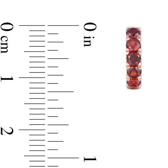 Garnet Five Stone Huggie Hoop Earrings in Sterling Silver with 14K Rose Gold Plate
