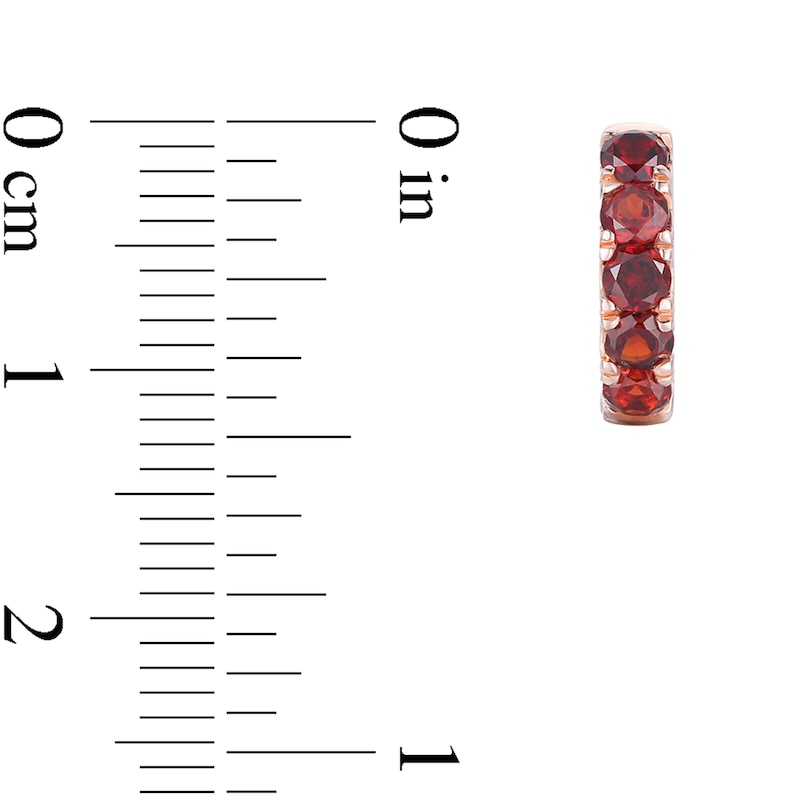 Main Image 3 of Garnet Five Stone Huggie Hoop Earrings in Sterling Silver with 14K Rose Gold Plate