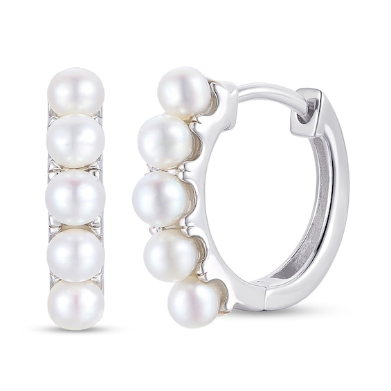 Freshwater Cultured Pearl Five Stone Huggie Hoop Earrings in Sterling Silver