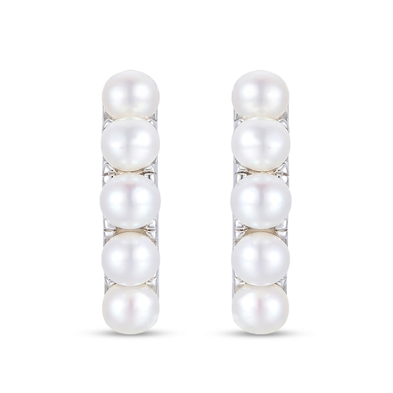 Freshwater Cultured Pearl Five Stone Huggie Hoop Earrings in Sterling Silver