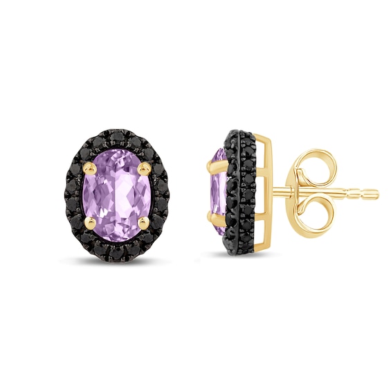 Zales x Christian Sirianoâ¢ Oval Amethyst and Black Diamond Frame Stud Earrings in Sterling Silver with 14K Gold Plate