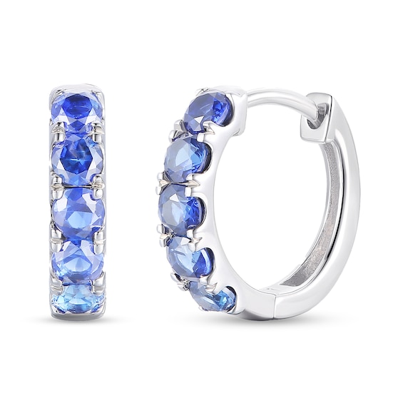Tanzanite Five Stone Huggie Hoop Earrings in Sterling Silver