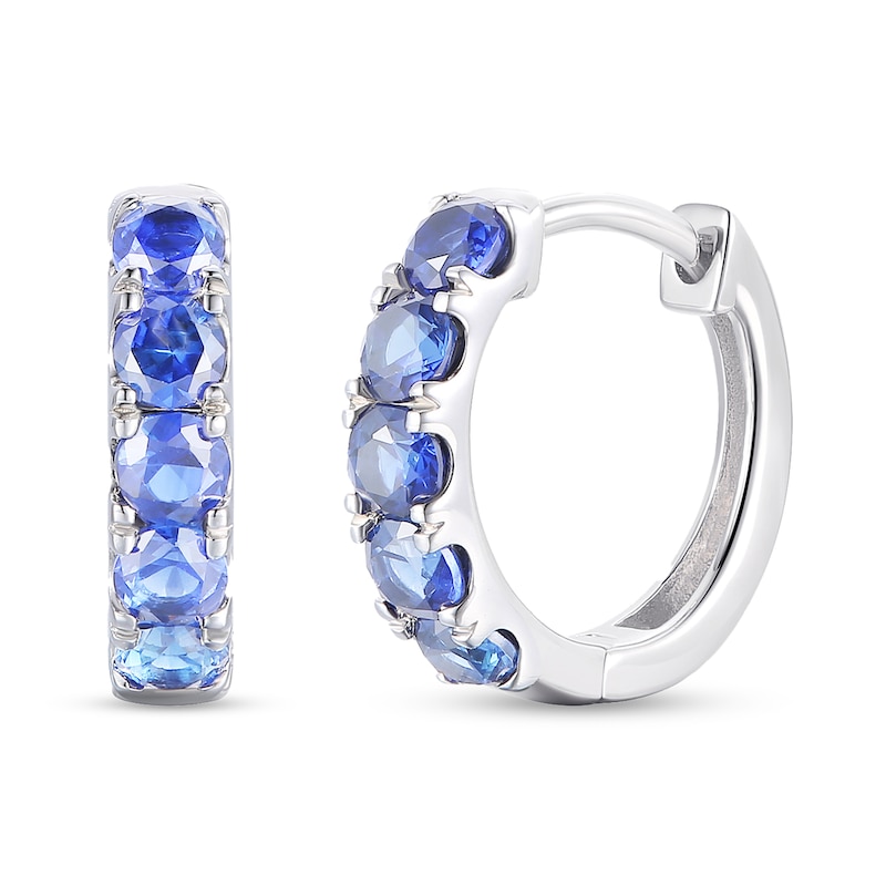 Main Image 1 of Tanzanite Five Stone Huggie Hoop Earrings in Sterling Silver