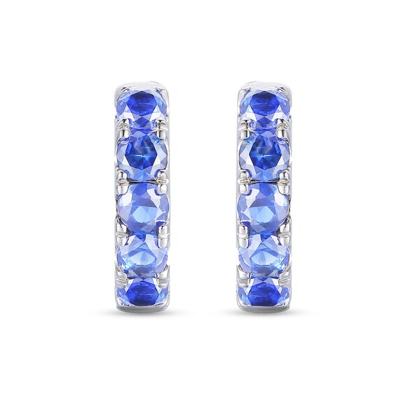 Tanzanite Five Stone Huggie Hoop Earrings in Sterling Silver