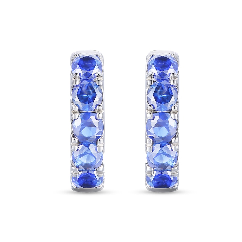 Main Image 2 of Tanzanite Five Stone Huggie Hoop Earrings in Sterling Silver