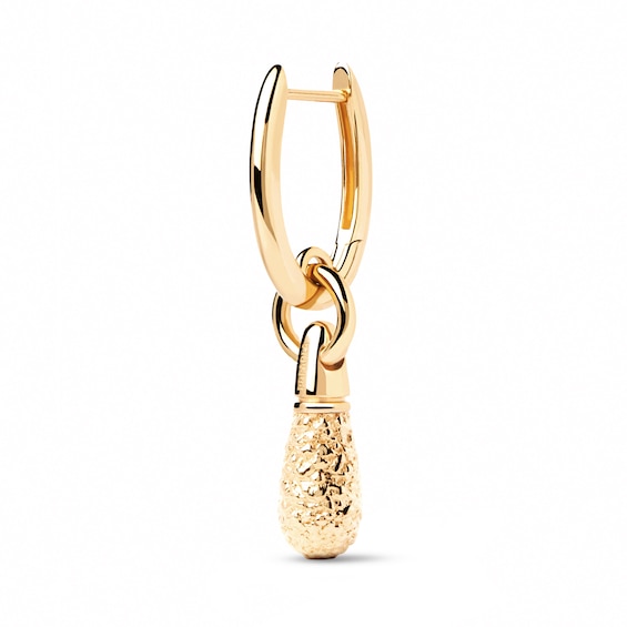 PDPAOLA⢠at Zales ICONS Textured Teardrop Dangle Single Hoop Earring in Sterling Silver with 18K Gold Plate