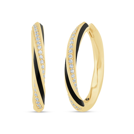 Zales x Christian Sirianoâ¢ 1/2 CT. T.w. Diamond Black Enamel Twist Hoop Earrings in Sterling Silver with 14K Gold Plate