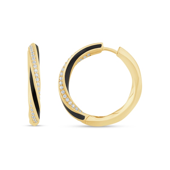Zales x Christian Sirianoâ¢ 1/2 CT. T.w. Diamond Black Enamel Twist Hoop Earrings in Sterling Silver with 14K Gold Plate