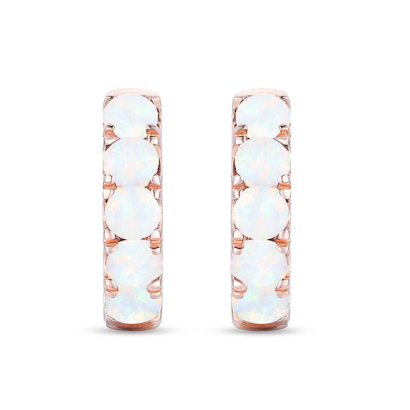 Main Image 2 of Lab-Created Opal Five Stone Huggie Hoop Earrings in Sterling Silver with 14K Rose Gold Plate