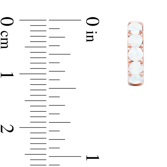 Lab-Created Opal Five Stone Huggie Hoop Earrings in Sterling Silver with 14K Rose Gold Plate