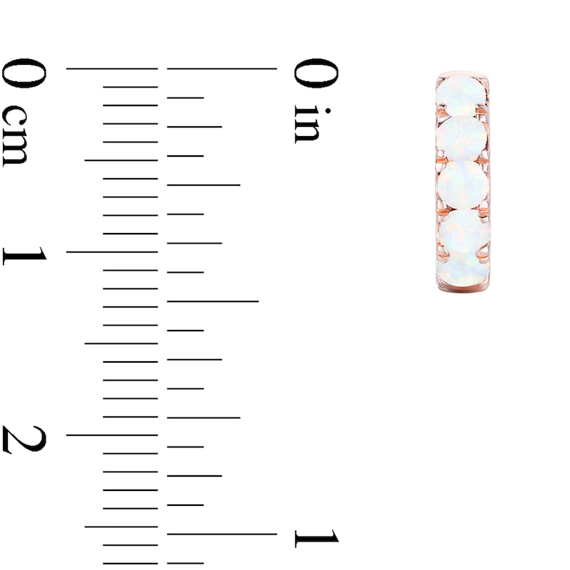 Main Image 3 of Lab-Created Opal Five Stone Huggie Hoop Earrings in Sterling Silver with 14K Rose Gold Plate