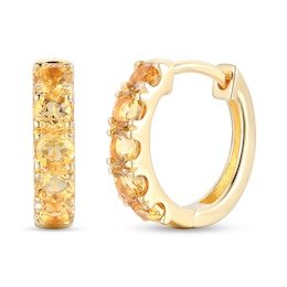Citrine Five Stone Huggie Hoop Earrings in Sterling Silver with 14K Gold Plate