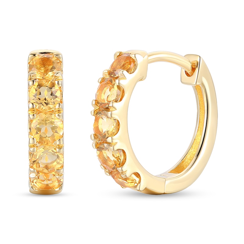 Main Image 1 of Citrine Five Stone Huggie Hoop Earrings in Sterling Silver with 14K Gold Plate