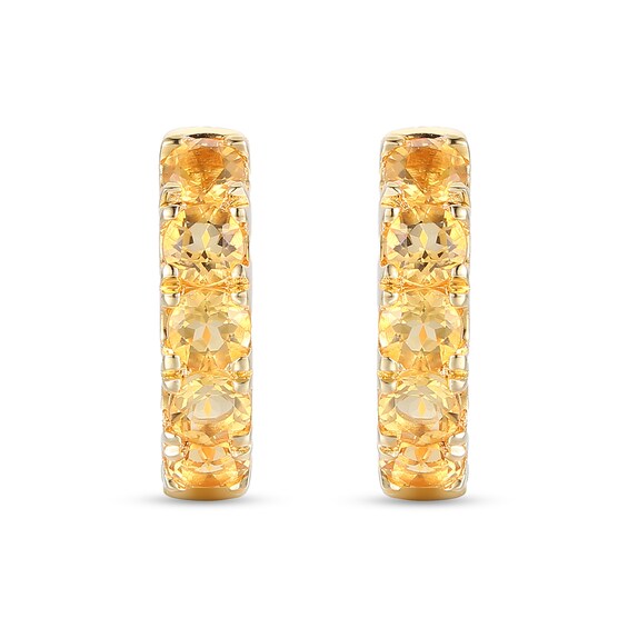 Citrine Five Stone Huggie Hoop Earrings in Sterling Silver with 14K Gold Plate