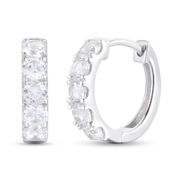 White Lab-Created Sapphire Five Stone Huggie Hoop Earrings in Sterling Silver