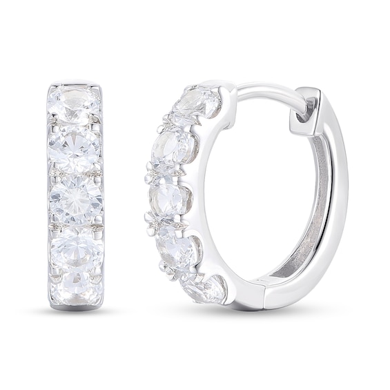 White Lab-Created Sapphire Five Stone Huggie Hoop Earrings in Sterling Silver