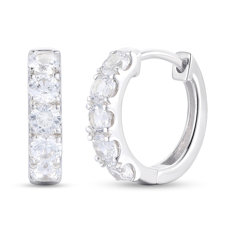 Main Image 1 of White Lab-Created Sapphire Five Stone Huggie Hoop Earrings in Sterling Silver