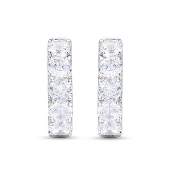 White Lab-Created Sapphire Five Stone Huggie Hoop Earrings in Sterling Silver