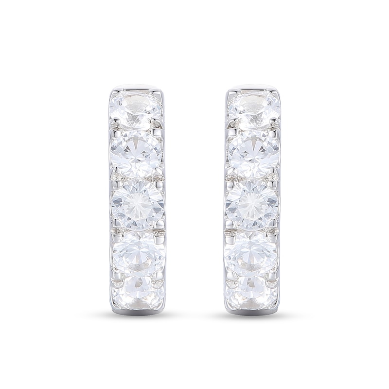 Main Image 2 of White Lab-Created Sapphire Five Stone Huggie Hoop Earrings in Sterling Silver