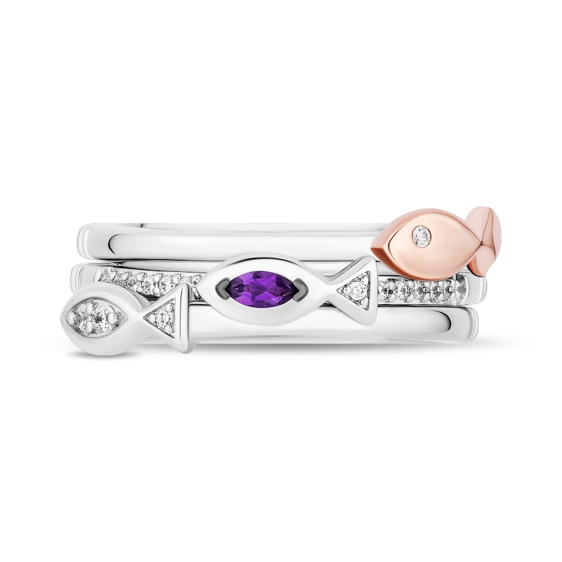 Main Image 3 of Collector’s Edition Enchanted Disney The Little Mermaid 35th Anniversary Fish Three Piece Ring Set in Sterling Silver