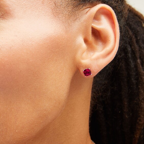 Cushion-Cut Lab-Created Ruby and White Lab-Created Sapphire Pendant, Ring and Stud Earrings Set in Sterling Silver