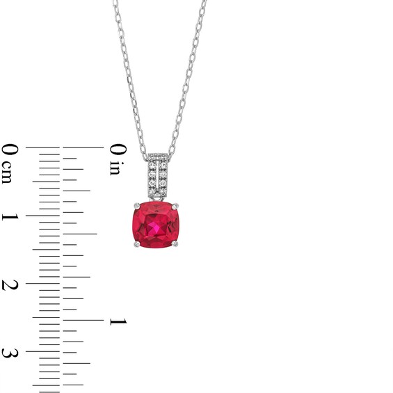 Cushion-Cut Lab-Created Ruby and White Lab-Created Sapphire Pendant, Ring and Stud Earrings Set in Sterling Silver