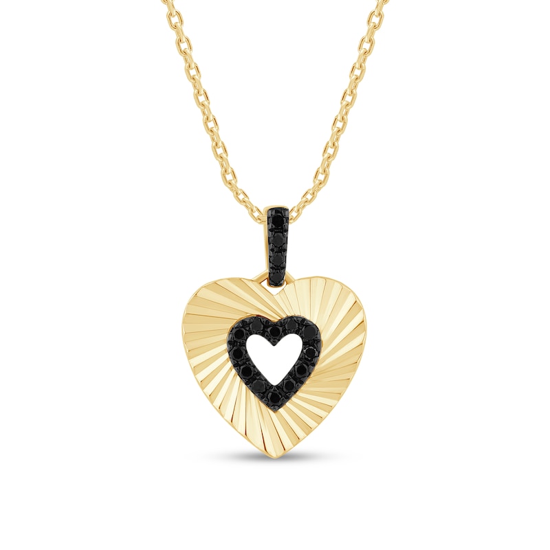 Main Image 1 of Zales x Christian Siriano™ 1/10 CT. T.W. Black Diamond Sunburst Heart Pendant in Sterling Silver with 14K Gold Plate