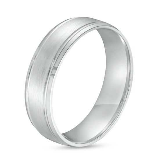6.0mm Brushed Center Comfort-Fit Engravable Wedding Band in Platinum (1 Line)