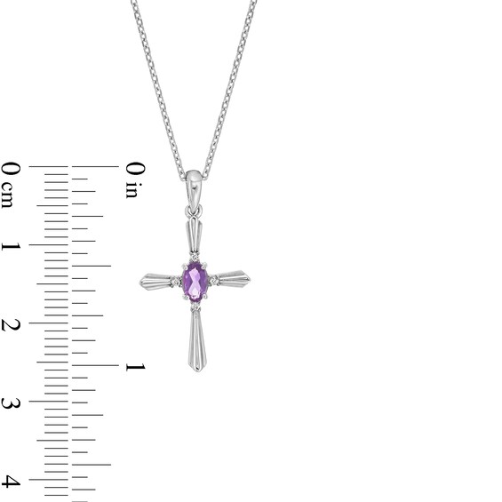 Oval Amethyst and Diamond Accent Flared Cross Pendant in Sterling Silver