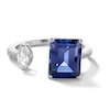 Thumbnail Image 1 of Emerald-Cut Blue and White Lab-Created Sapphire Open Shank Ring in Sterling Silver