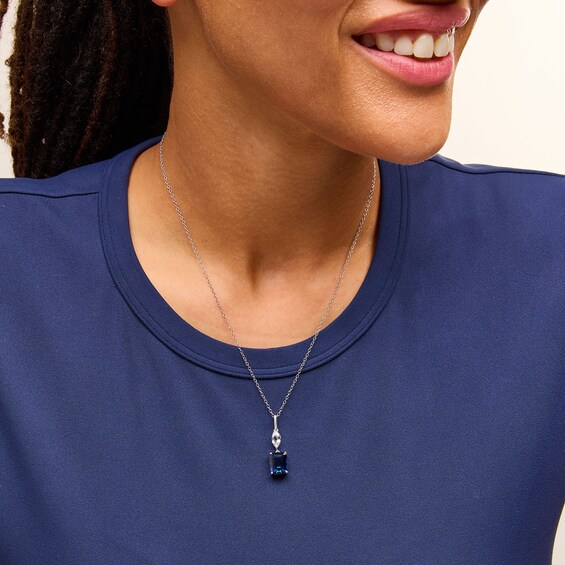 Emerald-Cut Blue and White Lab-Created Sapphire Double Drop Pendant in Sterling Silver