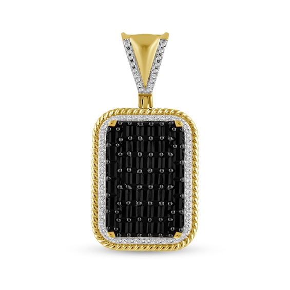 2 CT. T.w. Black and White Multi-Diamond Rope-Textured Frame Dog Tag Necklace Charm in 10K Gold