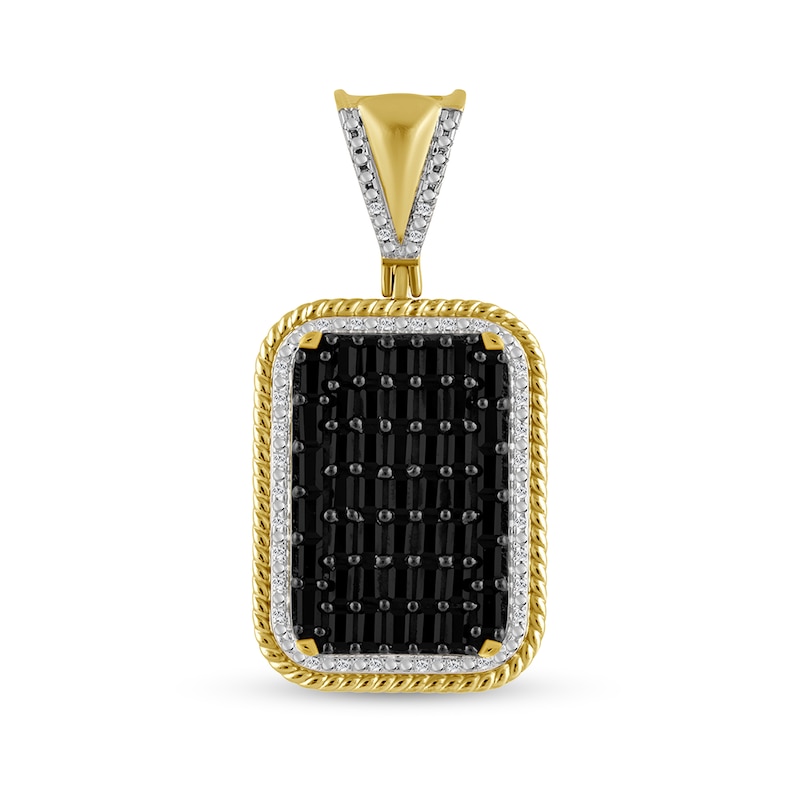 Main Image 1 of 2 CT. T.W. Black and White Multi-Diamond Rope-Textured Frame Dog Tag Necklace Charm in 10K Gold